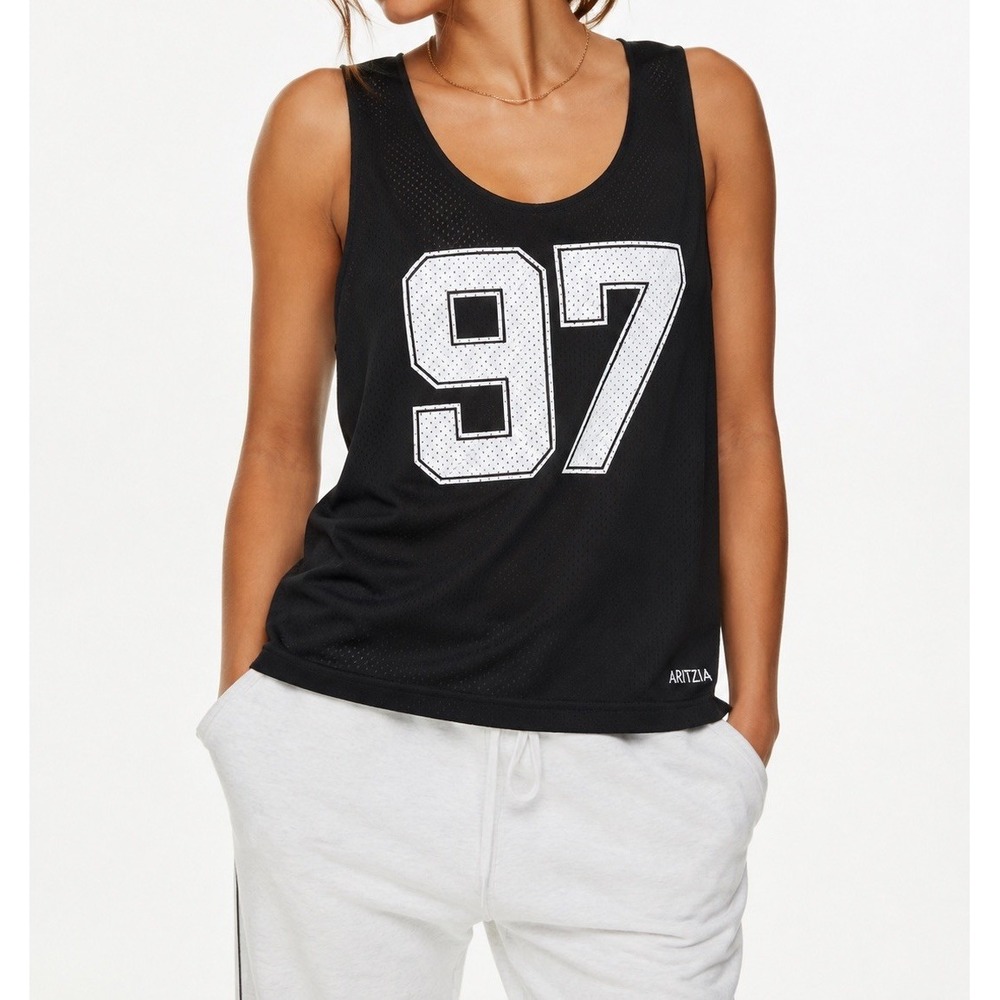 Aritzia Halftime Tank Women M Black 97 Court Mesh Varsity Jersey Y2K Streetwear